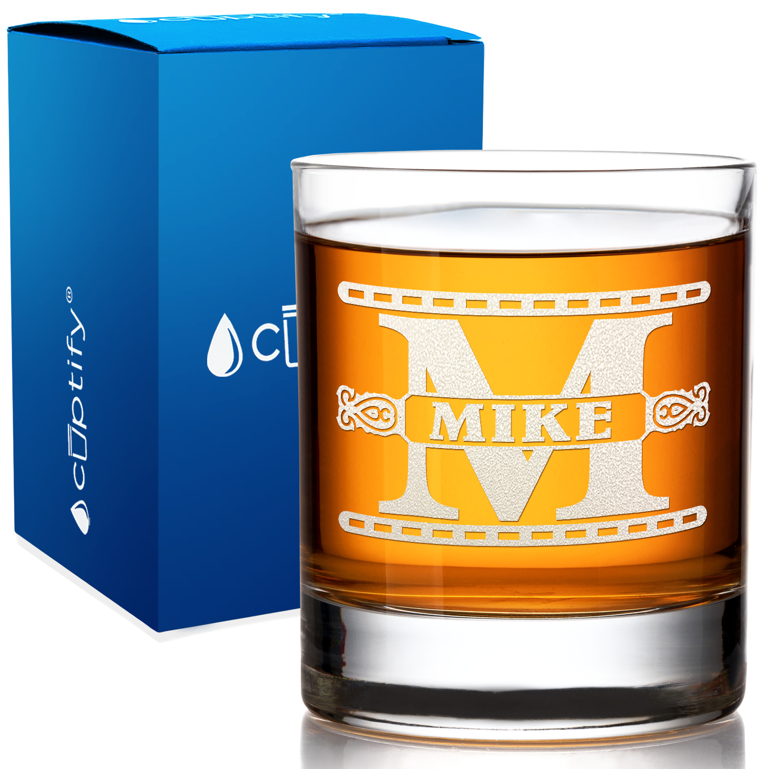 Personalized Monogram Initial Groomsmen on 10.25oz Whiskey Glass