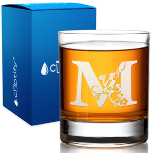 Monogram Floral Initial Letter on 10.25oz Whiskey Glass