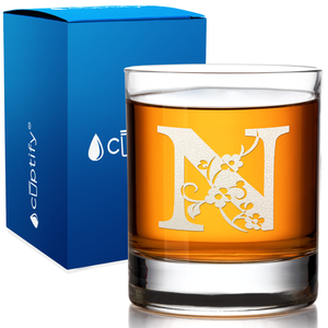 Monogram Floral Initial Letter on 10.25oz Whiskey Glass