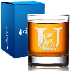 Monogram Floral Initial Letter on 10.25oz Whiskey Glass