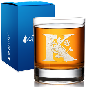 Monogram Blooming Floral Initial Letter on 10.25 oz Old Fashioned Glass