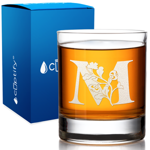 Monogram Blooming Floral Initial Letter on 10.25 oz Old Fashioned Glass