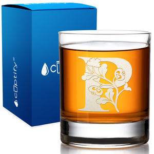 Monogram Blooming Floral Initial Letter on 10.25 oz Old Fashioned Glass