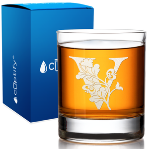 Monogram Blooming Floral Initial Letter on 10.25 oz Old Fashioned Glass