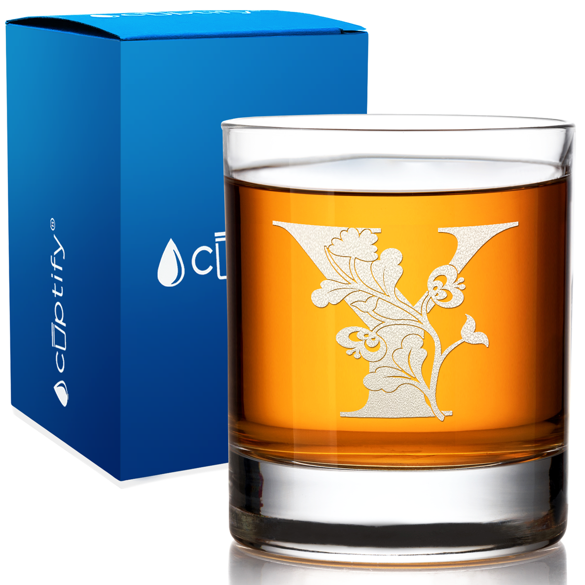 Monogram Blooming Floral Initial Letter on 10.25 oz Old Fashioned Glass