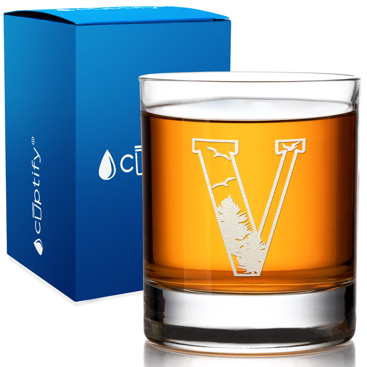 Monogram Forest Initial Letter on 10.25 oz Old Fashioned Glass