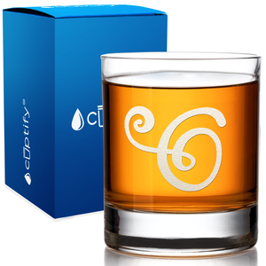 Monogram Curly Initial Letter on 10.25 oz Old Fashioned Glass