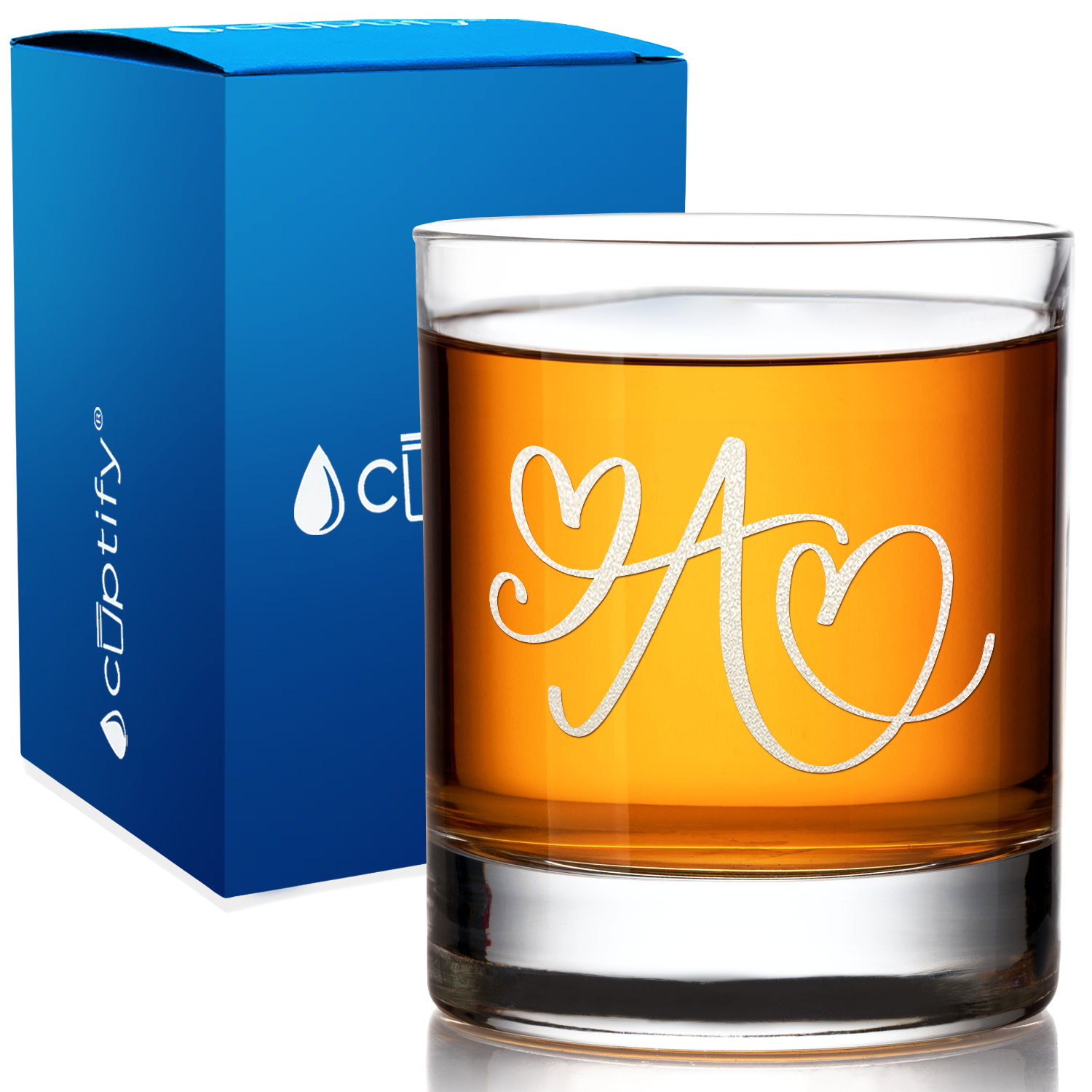 Monogram Hearts Initial Letter on 10.25 oz Old Fashioned Glass