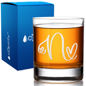 Monogram Hearts Initial Letter on 10.25oz Whiskey Glass