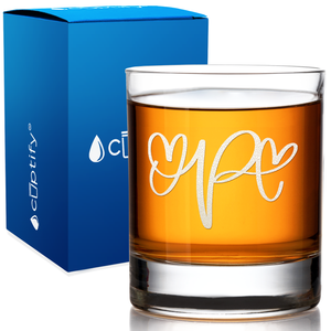 Monogram Hearts Initial Letter on 10.25oz Whiskey Glass