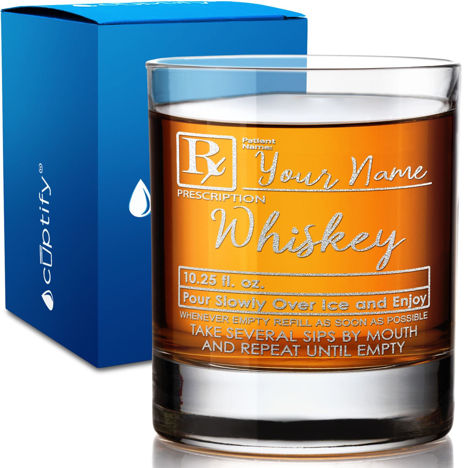 Personalized Whiskey Prescription on 10.25oz Whiskey Glass