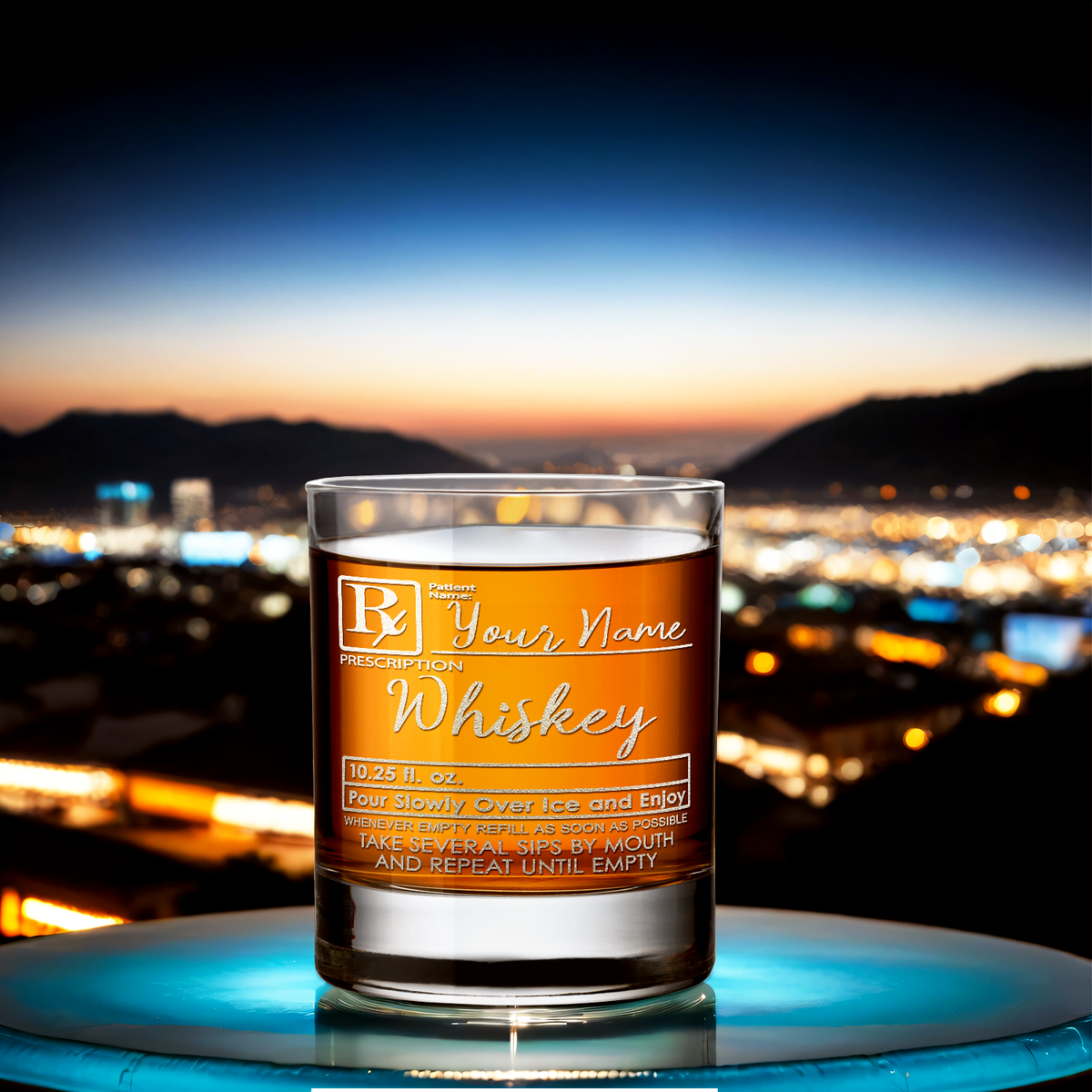 Personalized Whiskey Prescription on 10.25oz Whiskey Glass