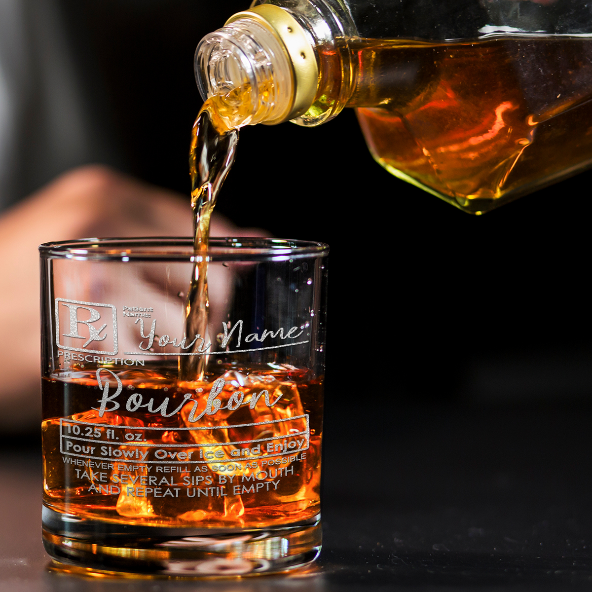 Personalized Prescription Bourbon on 10.25oz Whiskey Glass