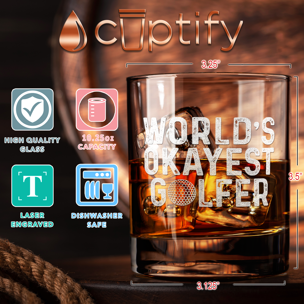 World's Okayest Golfer on 10.25oz Whiskey Glass