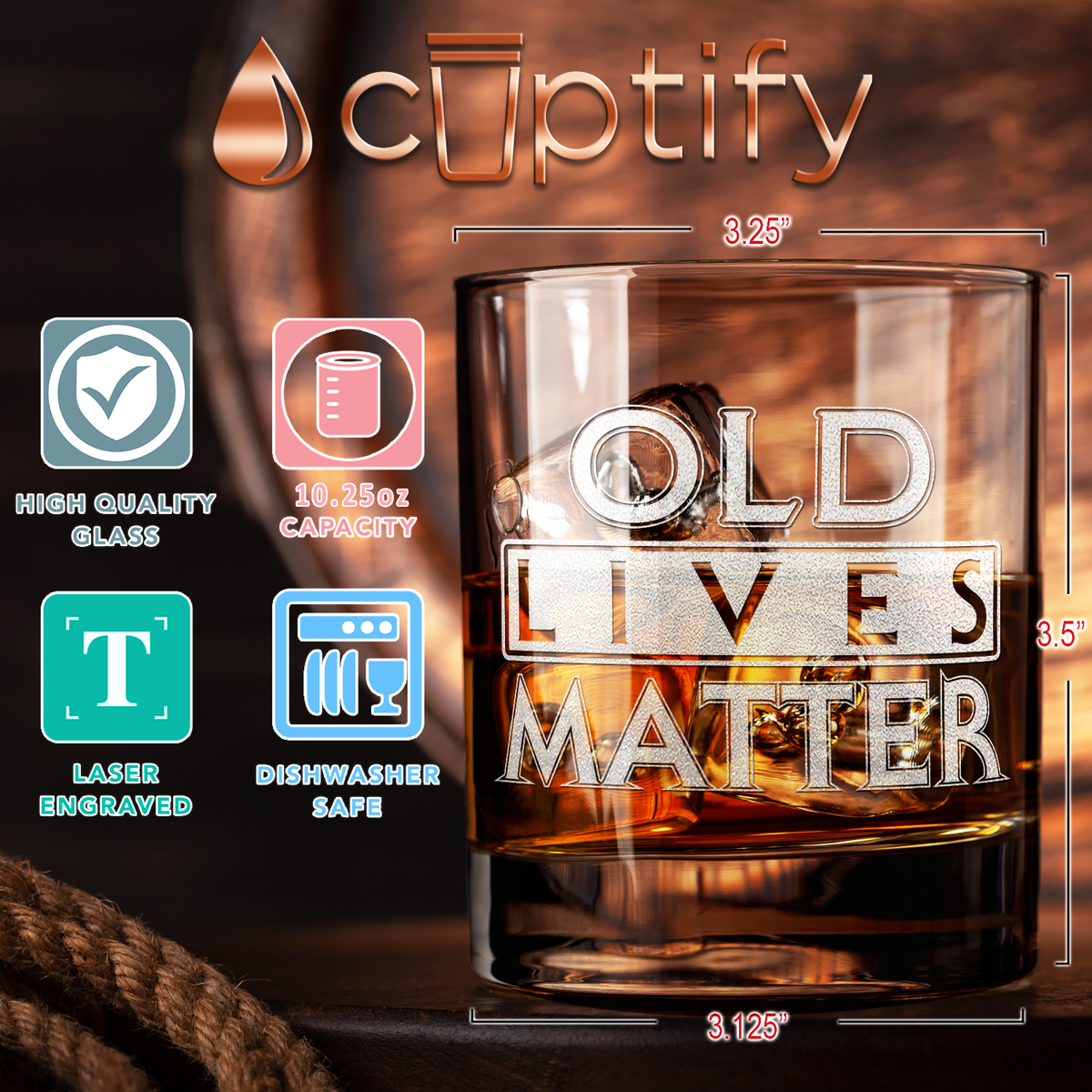 Old Lives Matter on 10.25oz Whiskey Glass