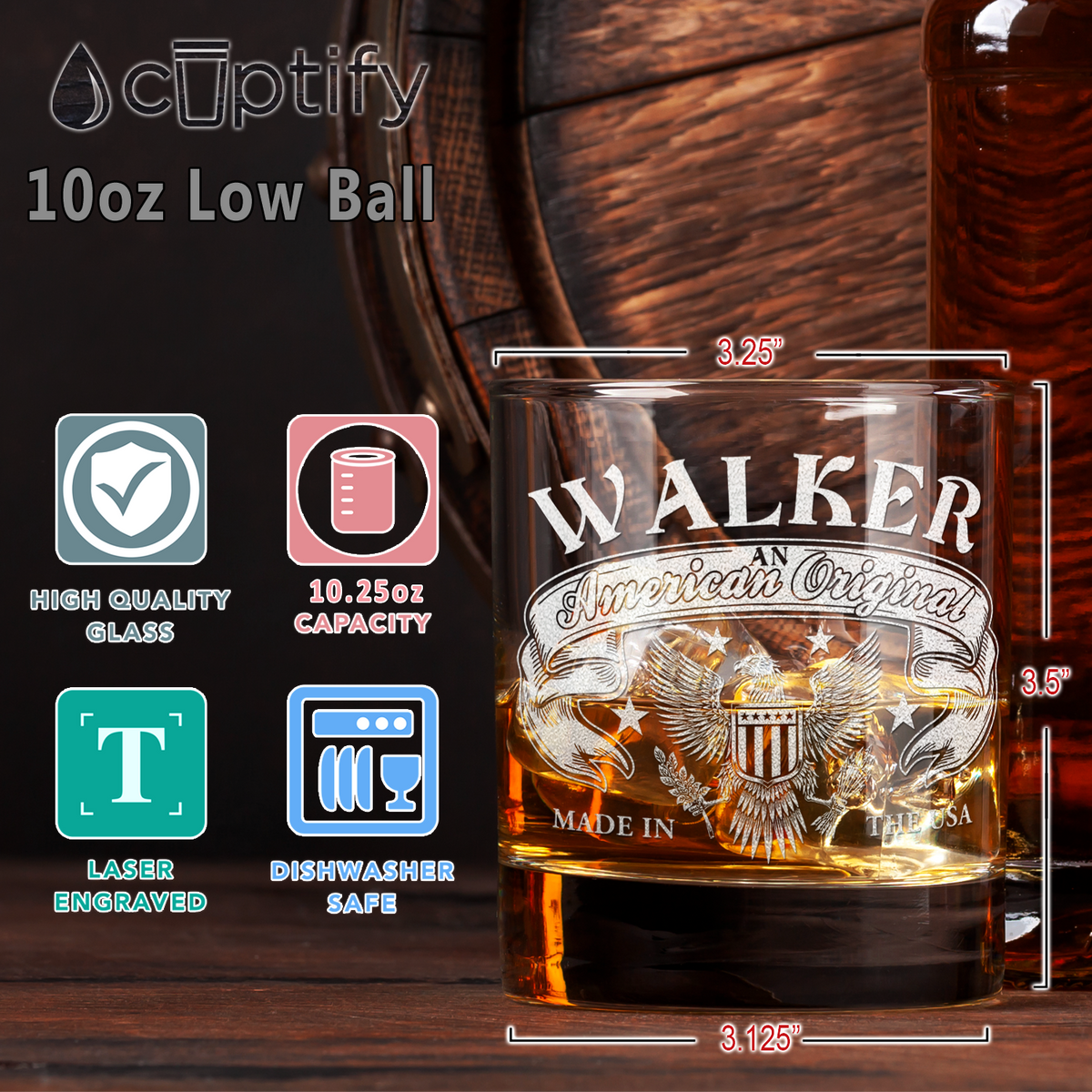 Personalized American Orignal Made In The USA on 10.25oz Whiskey Glass