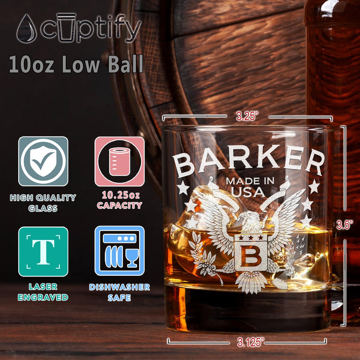 Personalized Made in USA on 10.25oz Whiskey Glass