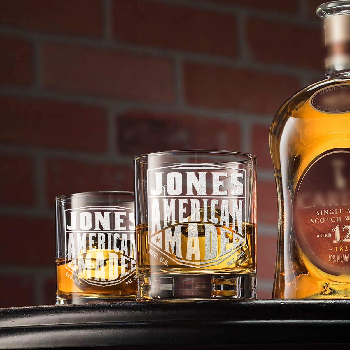 Personalized American Made on 10.25oz Whiskey Glass