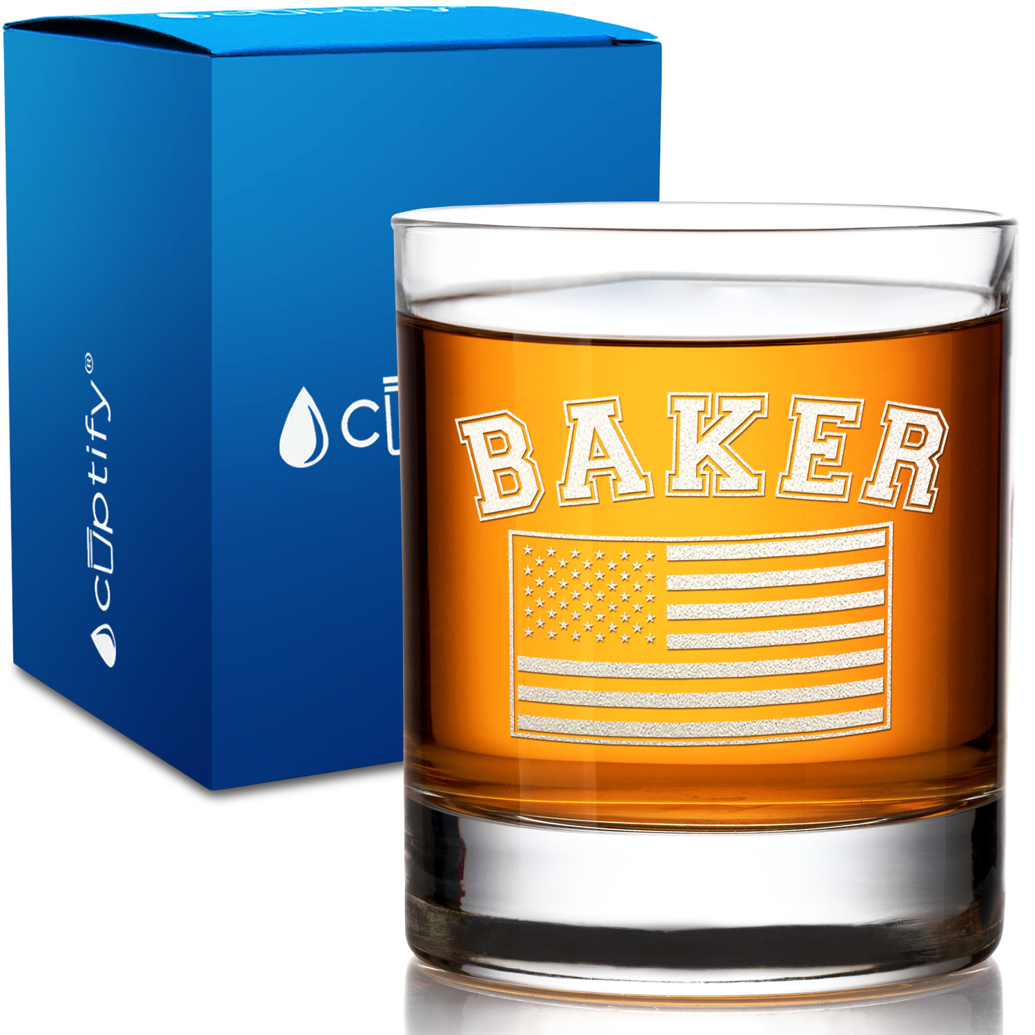 Personalized American Flag on 10.25oz Whiskey Glass