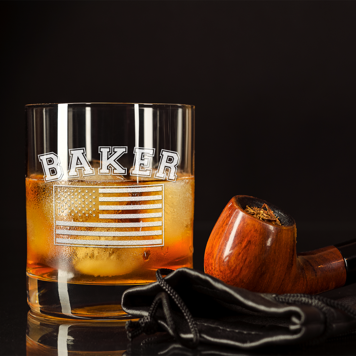 Personalized American Flag on 10.25oz Whiskey Glass