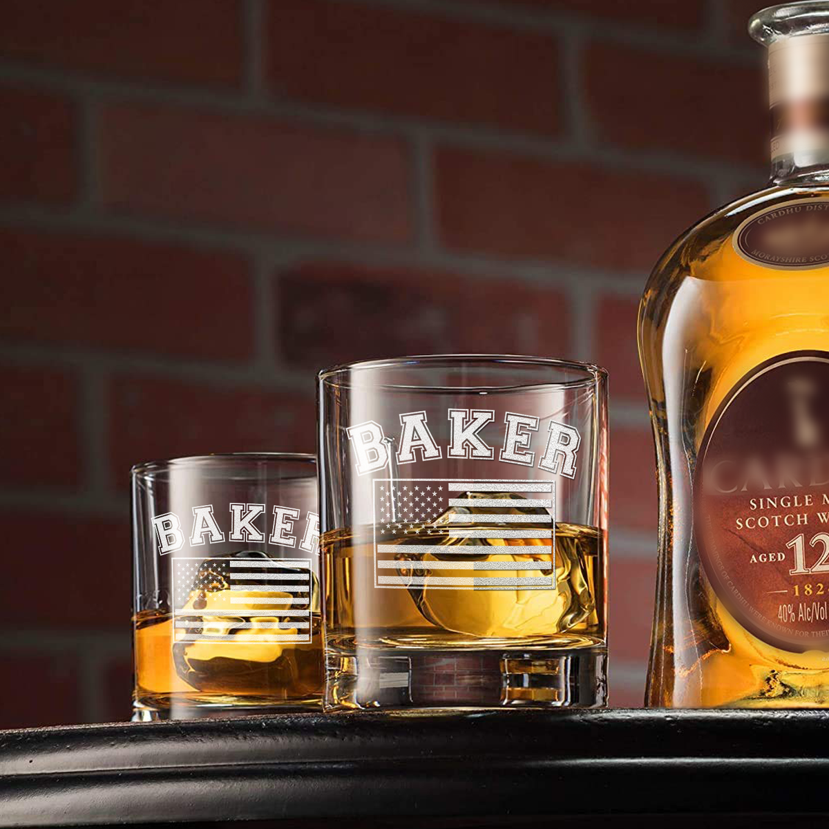 Personalized American Flag on 10.25oz Whiskey Glass