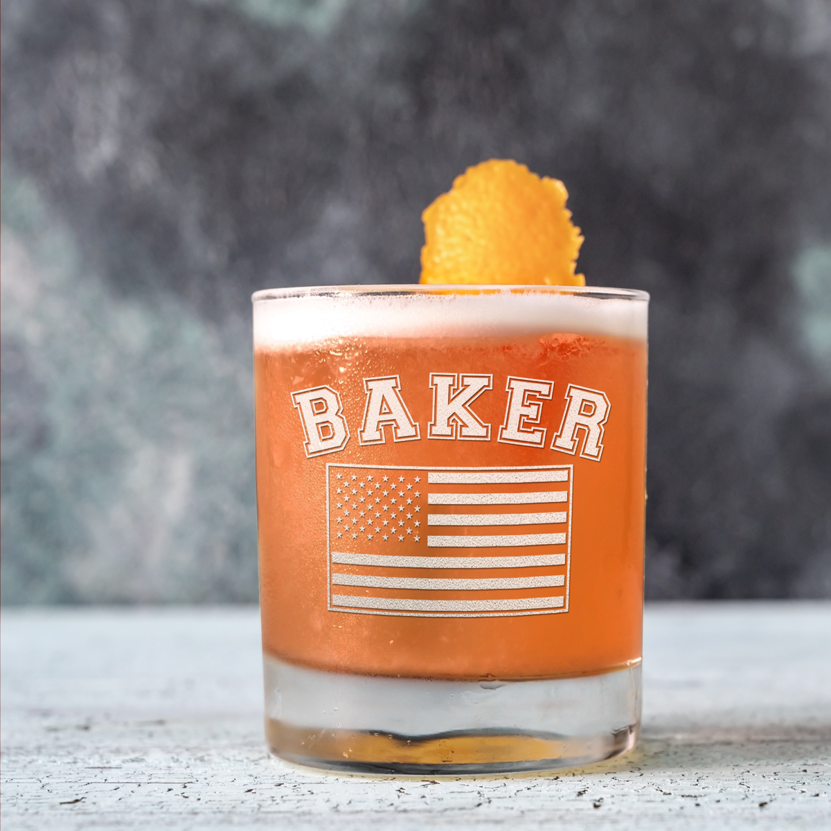 Personalized American Flag on 10.25oz Whiskey Glass