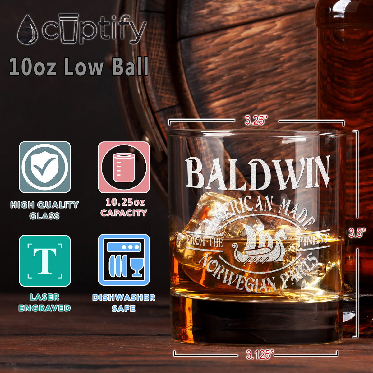 Personalized American From the Finest Norwegian Parts on 10.25oz Whiskey Glass