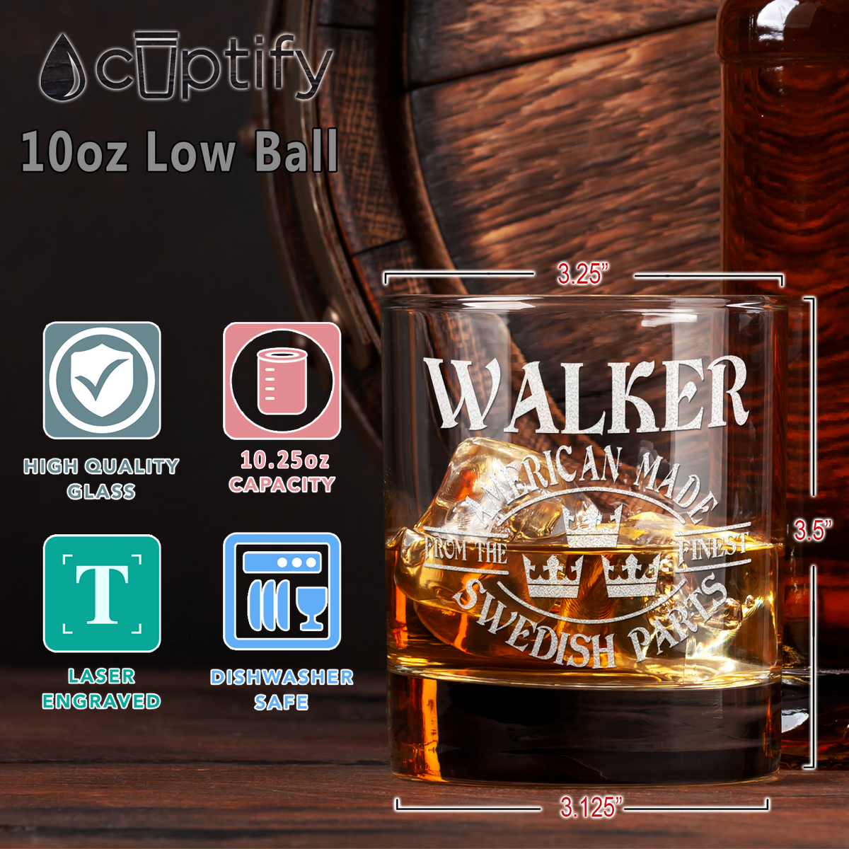 Personalized American From the Finest Swedish Parts on 10.25oz Whiskey Glass