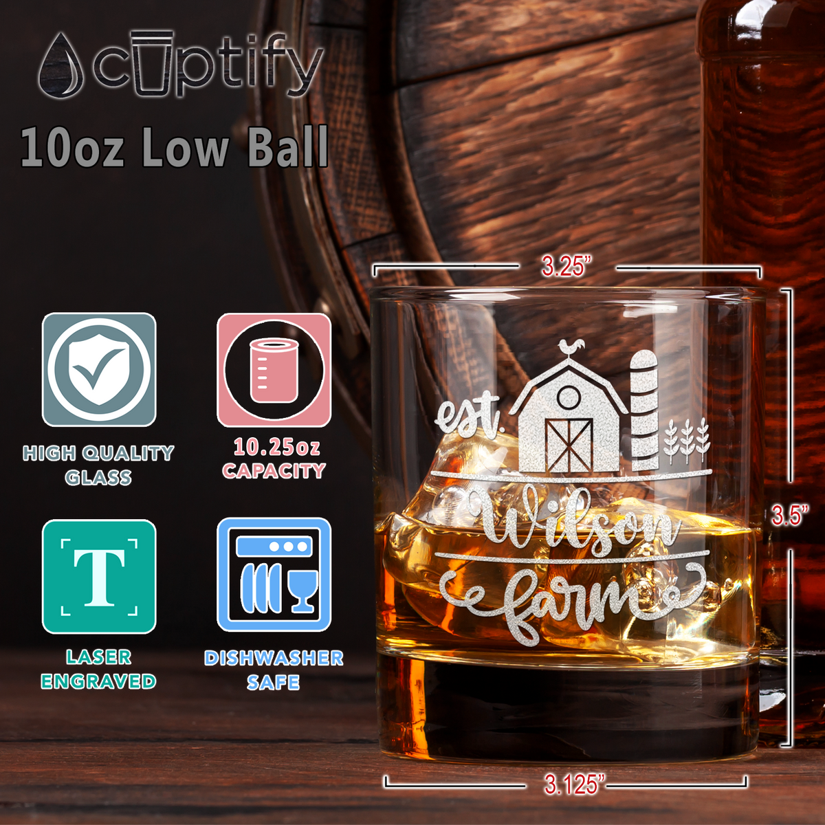 Personalized Family Farm Established on 10.25oz Whiskey Glass