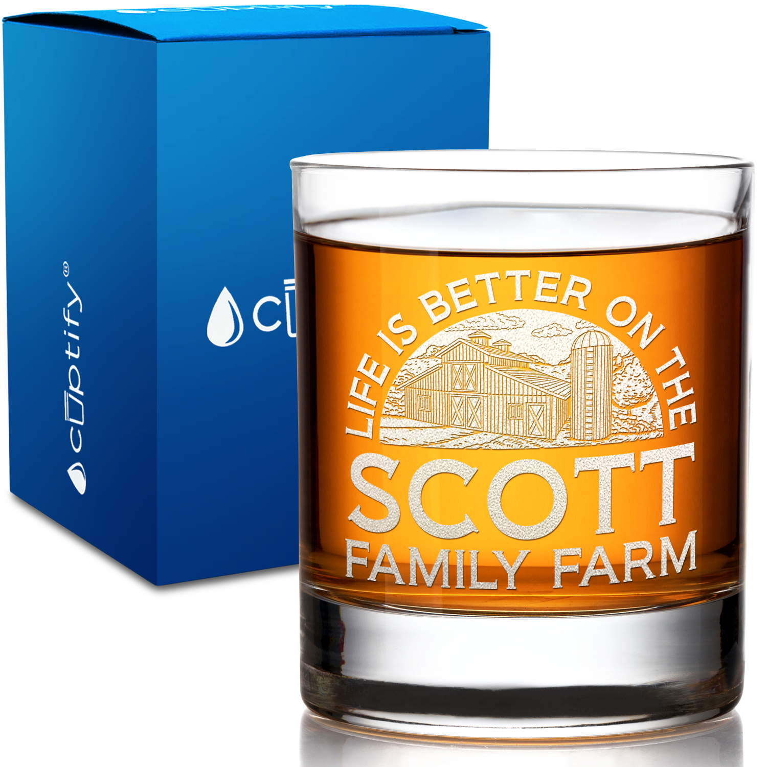 Personalized Life is Better on the Family Farm on 10.25oz Whiskey Glass