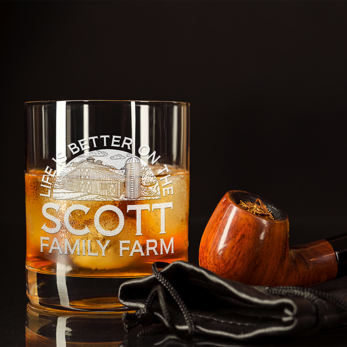Personalized Life is Better on the Family Farm on 10.25oz Whiskey Glass