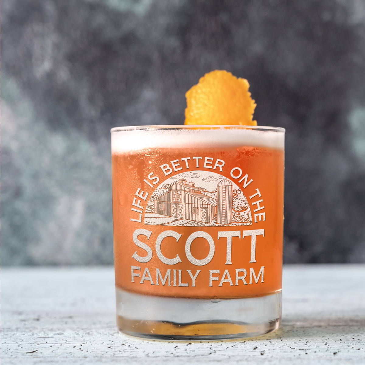Personalized Life is Better on the Family Farm on 10.25oz Whiskey Glass