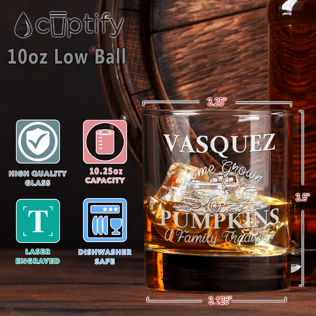 Personalized Home Grown Pumpkins on 10.25oz Whiskey Glass