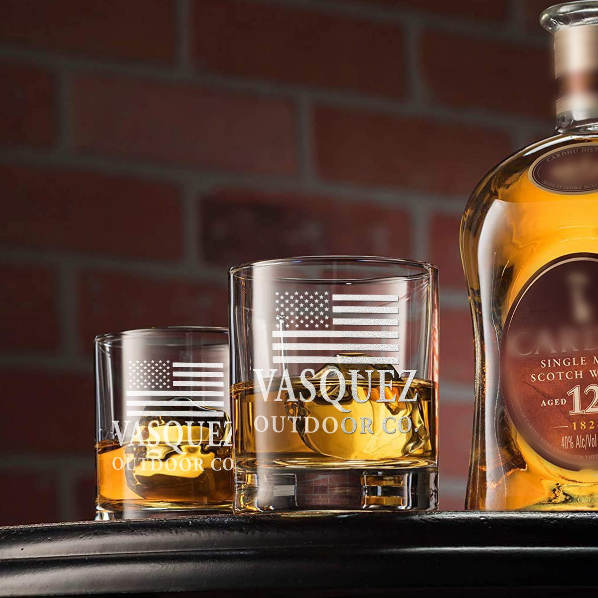 Personalized American Flag Outdoor Co on 10.25oz Whiskey Glass