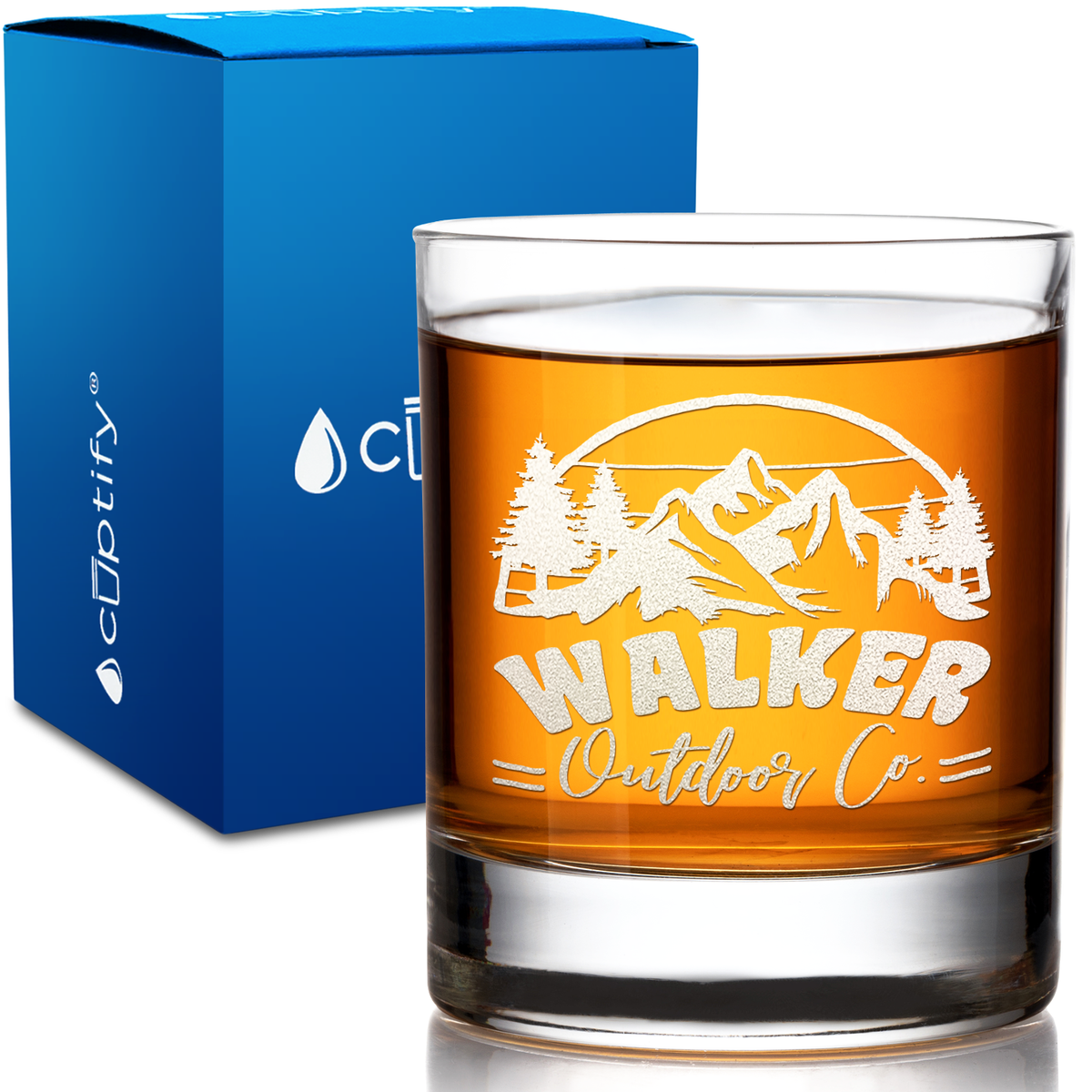 Personalized Mountains Outdoor Co on 10.25oz Whiskey Glass