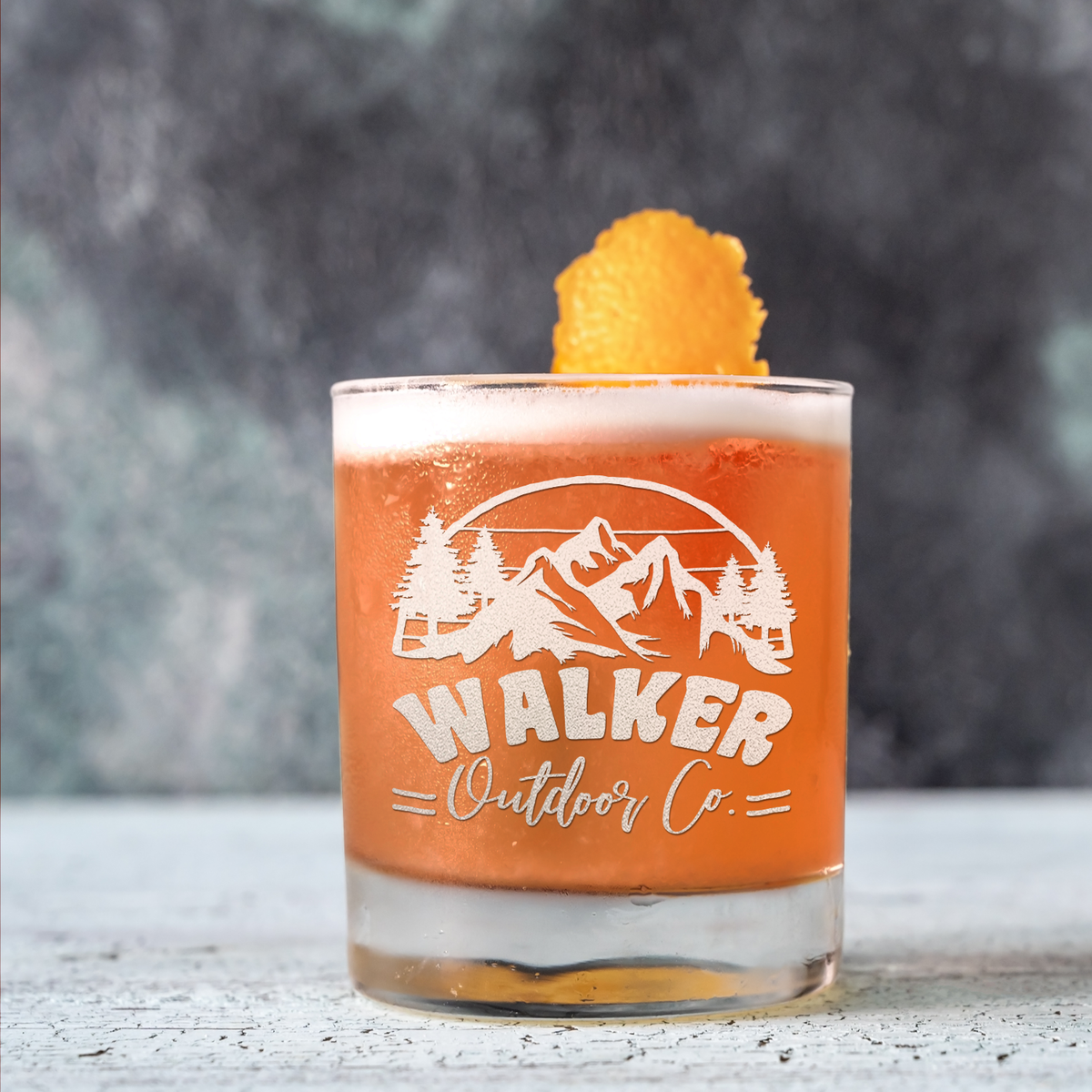 Personalized Mountains Outdoor Co on 10.25oz Whiskey Glass