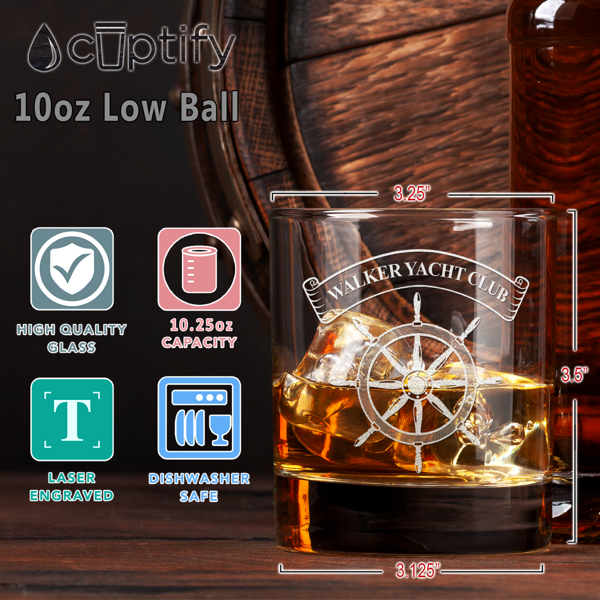 Personalized Yacht Club on 10.25oz Whiskey Glass