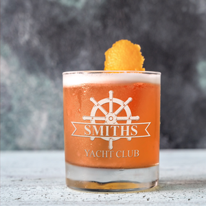 Personalized Yacht Club Wheel on 10.25oz Whiskey Glass