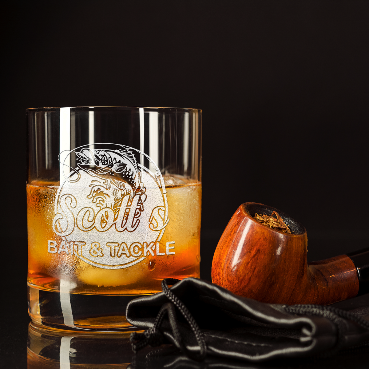 Personalized Bait and Tackle on 10.25oz Whiskey Glass