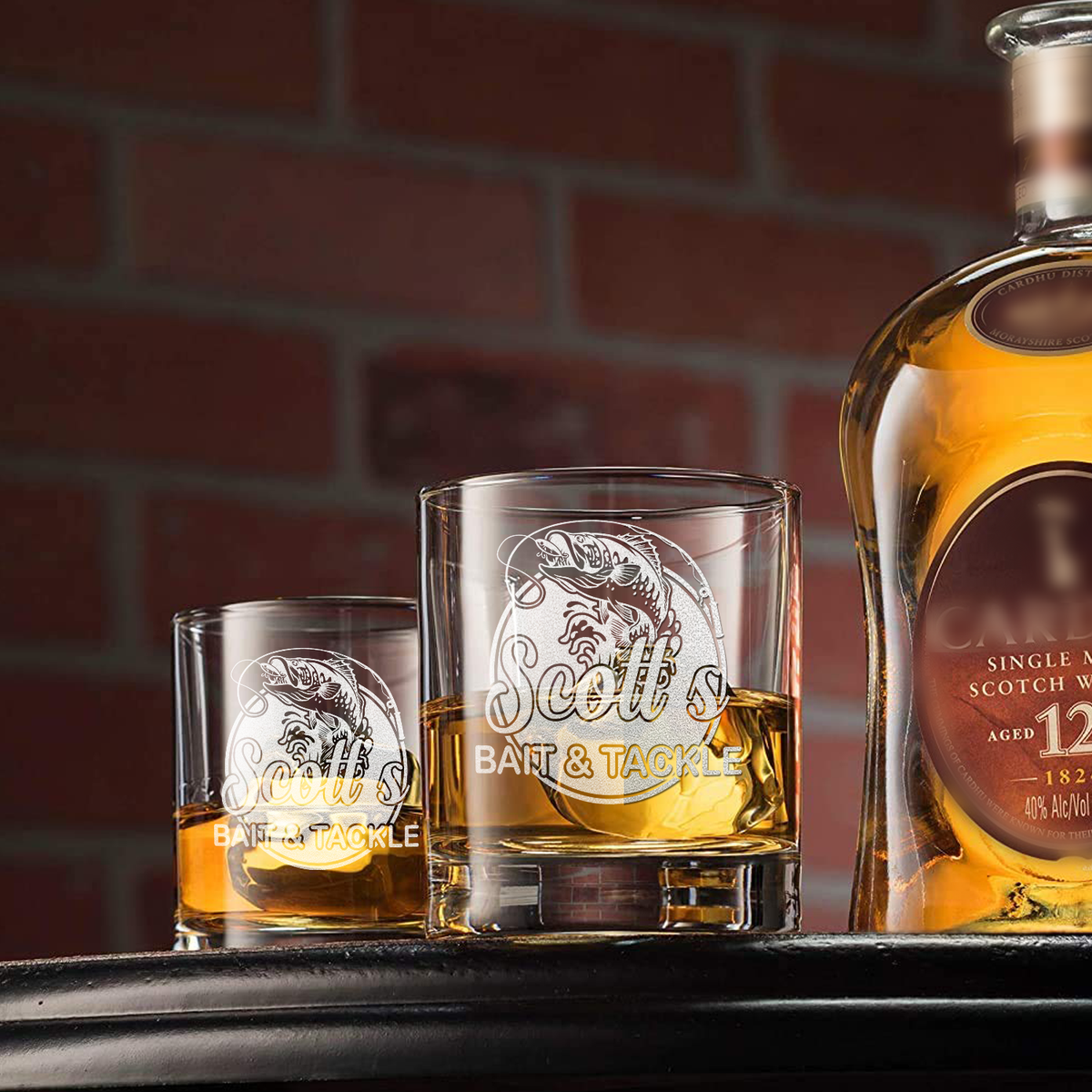 Personalized Bait and Tackle on 10.25oz Whiskey Glass
