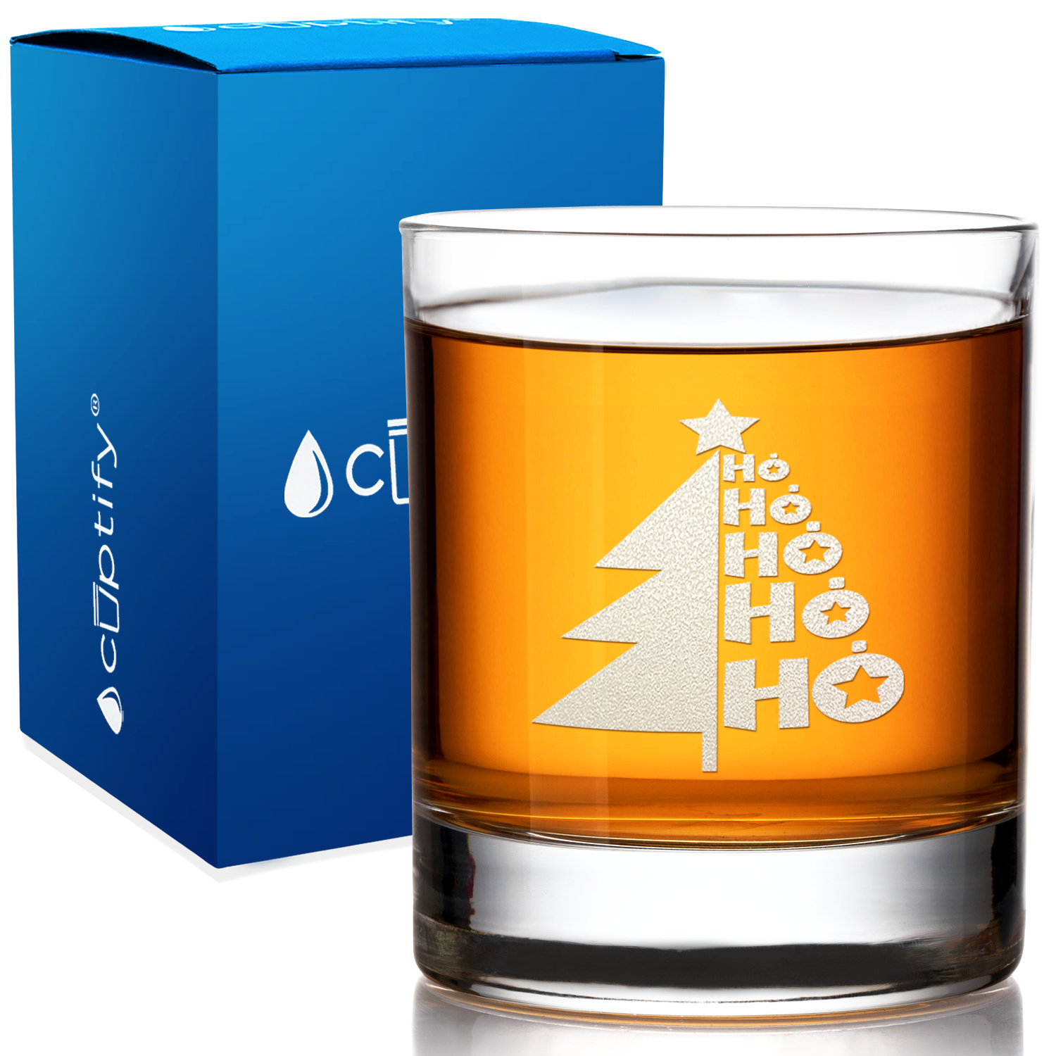 Ho Ho Ho Christmas Tree on 10.25oz Whiskey Glass