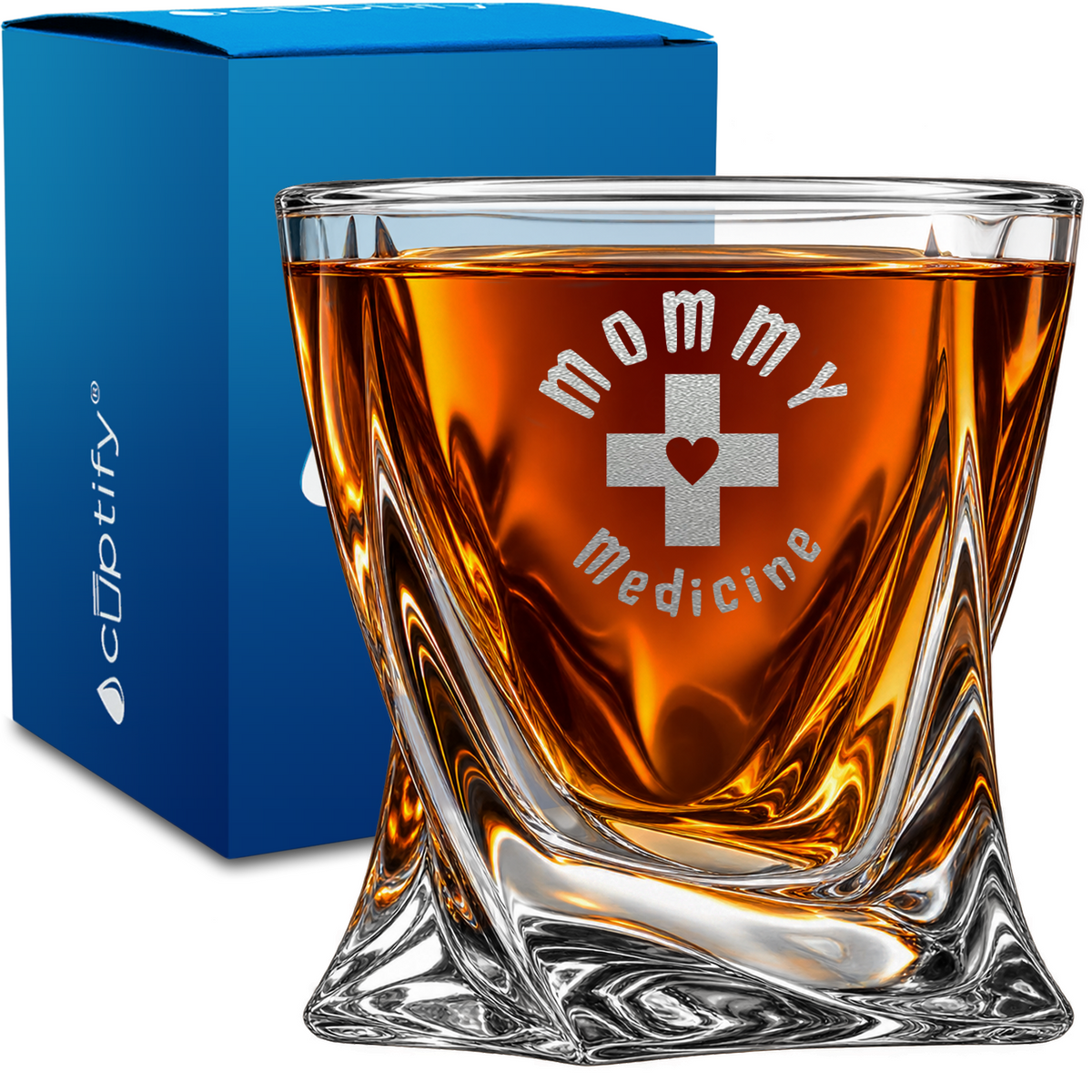Mommy Medicine design on 10oz Twisted Whiskey Glass