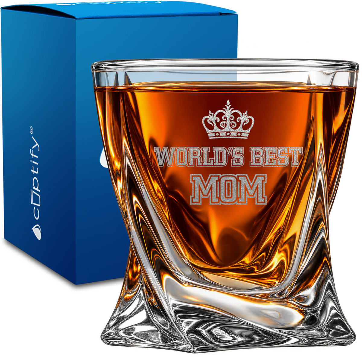 World's Best Mom design on 10oz Twisted Whiskey Glass