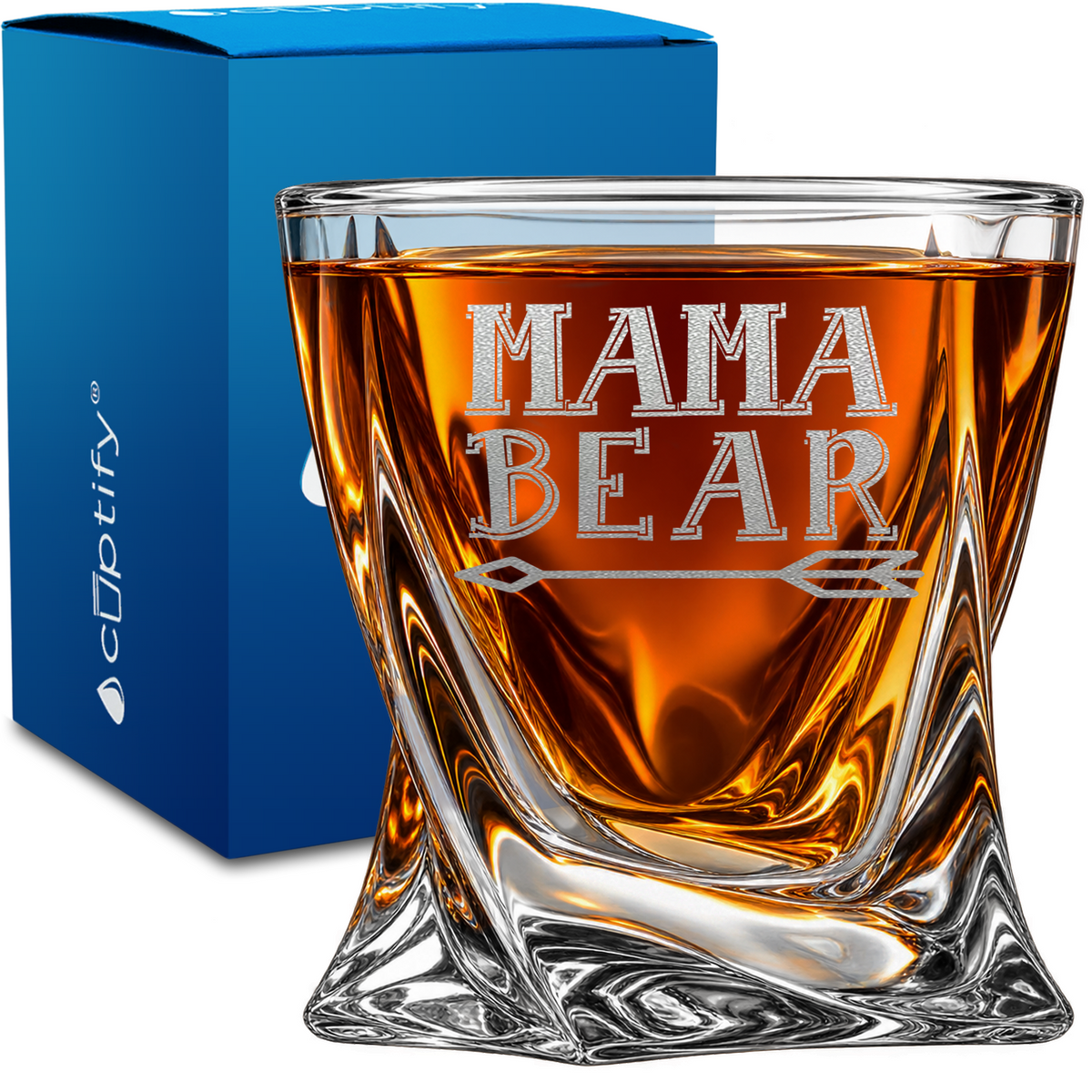 Mama Bear design on 10oz Twisted Whiskey Glass