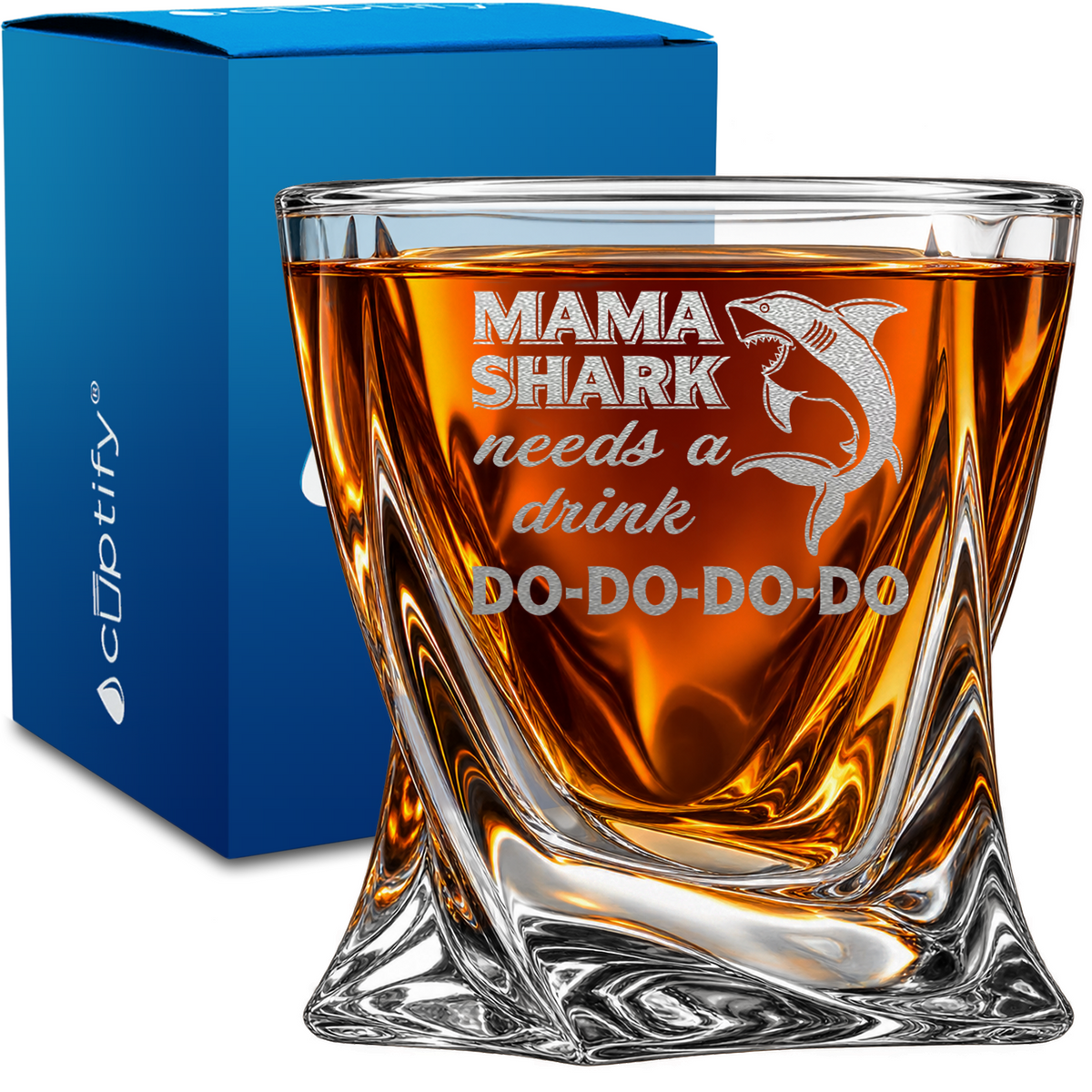 Mama Shark Needs a Drink design on 10oz Twisted Whiskey Glass