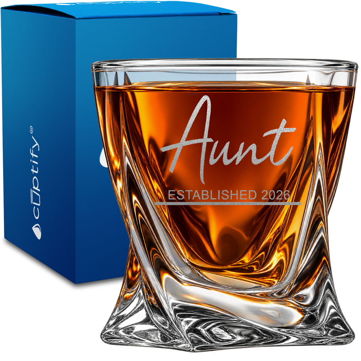 Aunt Established Customized design on 10oz Twisted Whiskey Glass