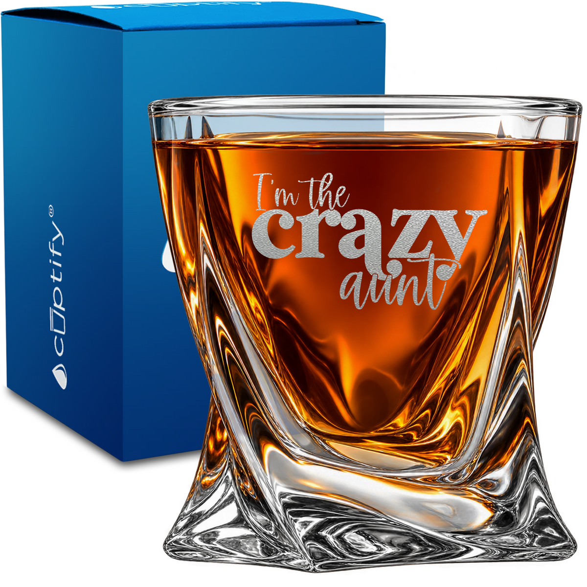 I'm The Crazy Aunt design on 10oz Twisted Whiskey Glass
