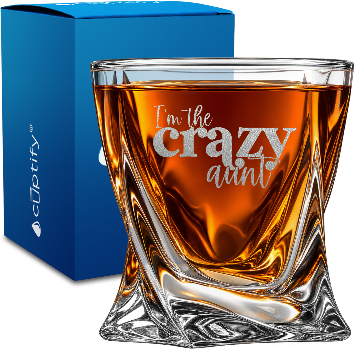I'm The Crazy Aunt design on 10oz Twisted Whiskey Glass