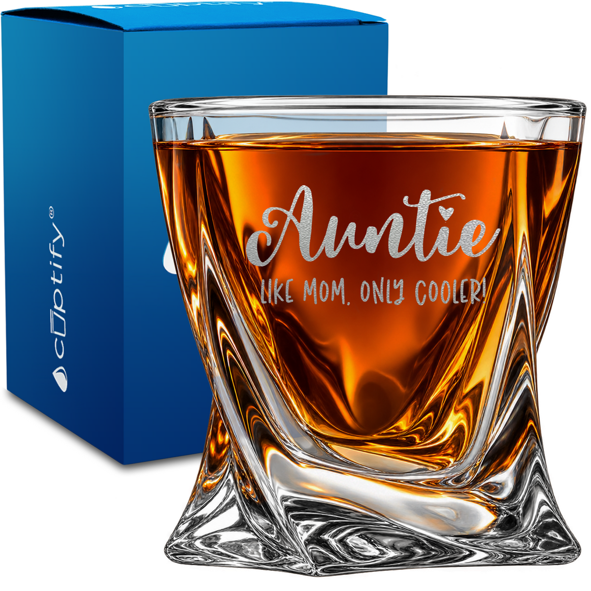 Auntie Like Mom Only Cooler design on 10oz Twisted Whiskey Glass