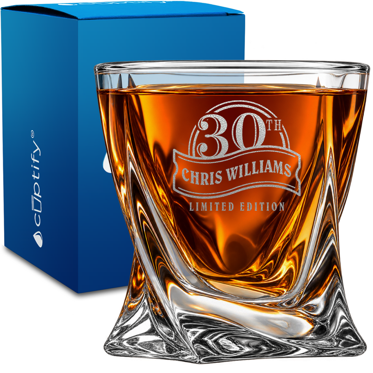 30th Limited Edition Birthday design on 10oz Twisted Whiskey Glass